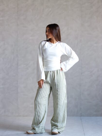 Strip pants in sage