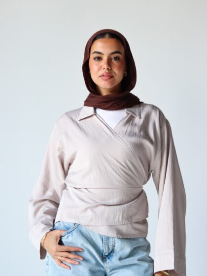 Wrap blouse in Beige