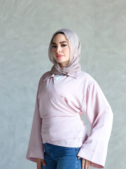 Wrap blouse in powder pink